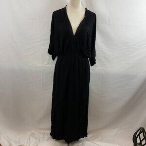 Uma & Leopold Maxi Dress XL Black V-Neck Short Sleeve Empire Waist Pockets Slit